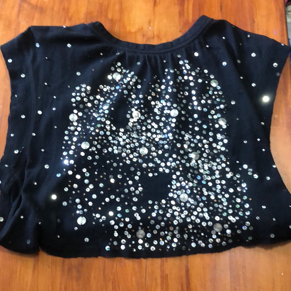 Free people black sequins cropped top with tie back  size medium
